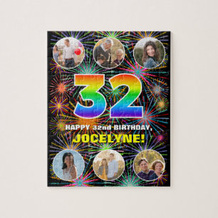 Puzzle 32° cumpleaños: Arcoiris divertido #, nombre perso