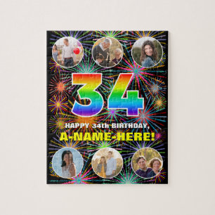 Puzzle 34° cumpleaños: Arcoiris divertido #, nombre perso