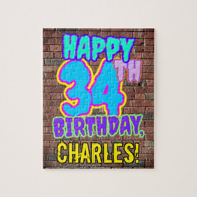 Puzzle 34 cumpleaños ~ Divertido, look inspirado en grafi (Vertical)