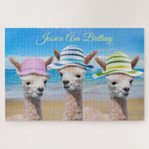 Puzzle 3 Alpacas En La Playa Con Sombreros De Sol, Nombre