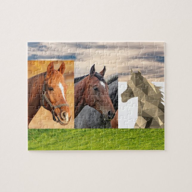 Puzzle 3 caballos, Tan, Brown, Arte, Edad 6, 110 Piezas (Horizontal)