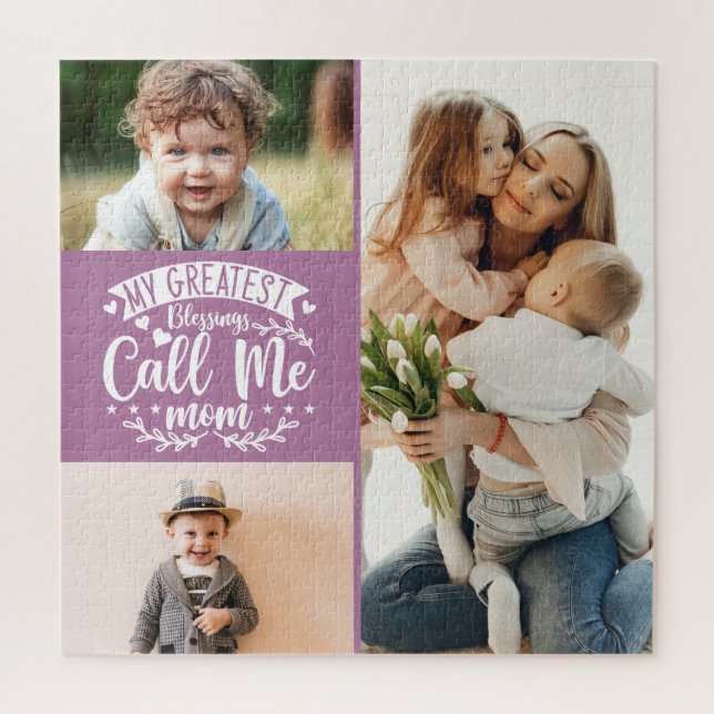 Puzzle 3 foto familia collage mamá Día de la Madre keepsa (Vertical)