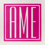 Puzzle 3 iniciales Monograma | Blanco Sobre Rosa Intenso<br><div class="desc">Genial y moderno.</div>
