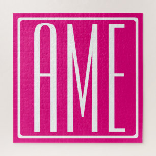 Puzzle 3 iniciales Monograma   Blanco Sobre Rosa Intenso