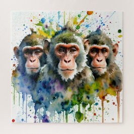 Puzzle 3 Monos Colorido Watercolorido Arte