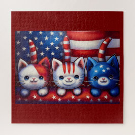 Puzzle 3 Patriotic Kittens In A Scene With American Flag 