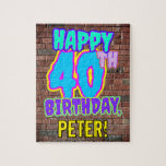 Puzzle 40th Birthday ~ Fun, Urban Graffiti Inspired Look<br><div class="desc">This fun birthday themed puzzle design features the message “HAPPY 40TH BIRTHDAY, ” having a colorful, vibrant, graffiti-inspired look, in addition to a personalized recipient name. The background features a pattern inspired by the look of a brick wall. A fun, customized birthday puzzle like this might be given in celebration...</div>