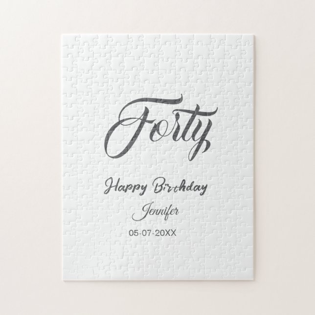 Puzzle 40th forty letterbirthday add name date year gray  (Vertical)