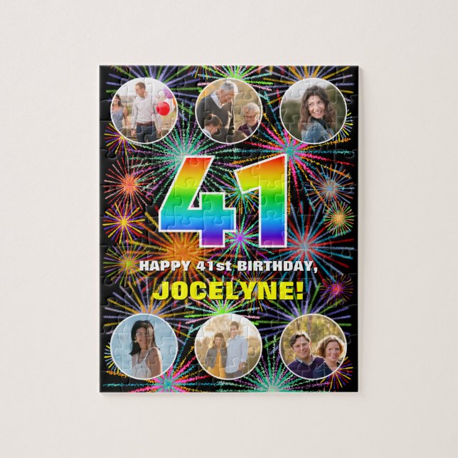 Puzzle 41 Aniversario: Arcoiris divertido #, nombre perso (Vertical)
