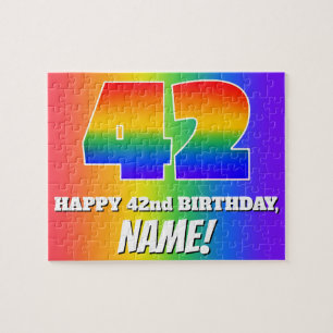 Puzzle 42º cumpleaños — Patrón arcoiris multicolor "42"