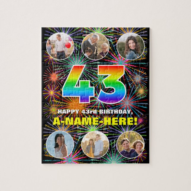 Puzzle 43 Aniversario: Arcoiris divertido #, nombre perso (Vertical)