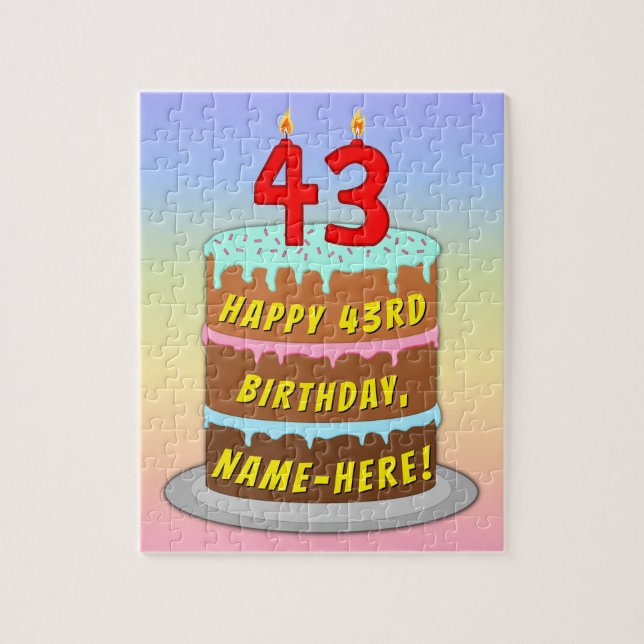 Puzzle 43 Aniversario: Torta divertida y velas + nombre p (Vertical)