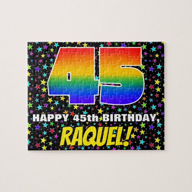 Puzzle 45º cumpleaños — Patrón de estadio divertido y col (Horizontal)