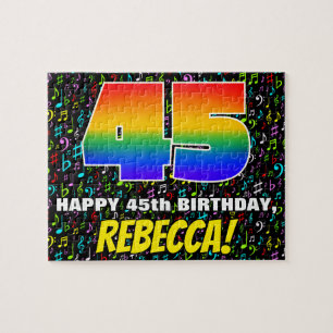 Puzzle 45º cumpleaños — Símbolos de música divertida y co