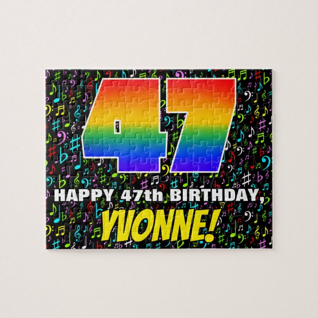 Puzzle 47º cumpleaños — Símbolos de música divertida y co (Horizontal)