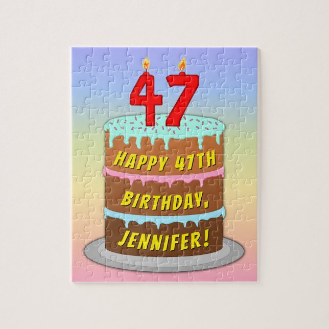 Puzzle 47º cumpleaños: Torta divertida y velas + nombre p (Vertical)