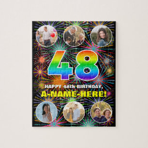 Puzzle 48º Cumpleaños: Arcoíris divertido #, Nombre perso