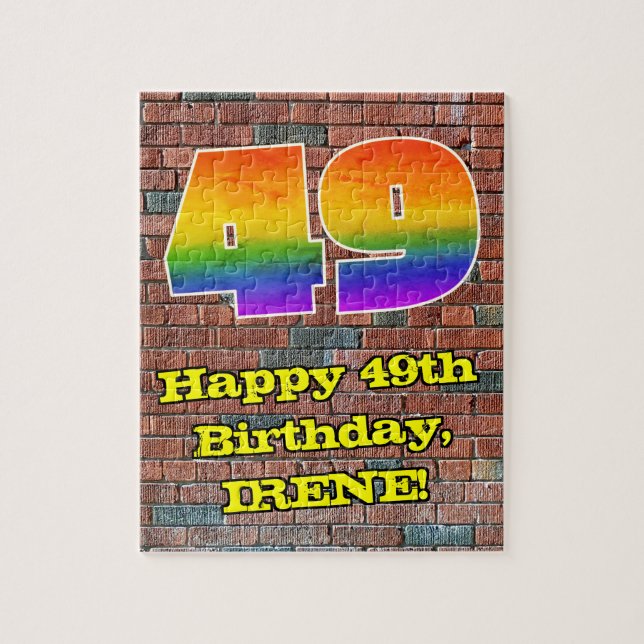 Puzzle 49th Birthday: Fun Graffiti-Inspired Rainbow 49 (Vertical)