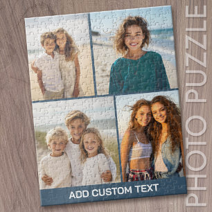 Puzzle 4 Colaje de fotos con texto moderno - azul y blanc