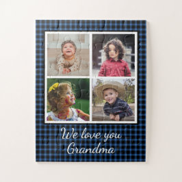 Puzzle 4 Collage de fotos Blue Buffalo Plaid Grandma