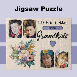 Puzzle 4 nietos foto morado con flores