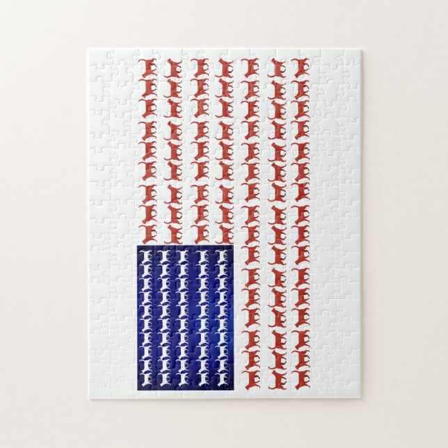 Puzzle 4th of July Cat Flag Red White and Blue (Vertical)
