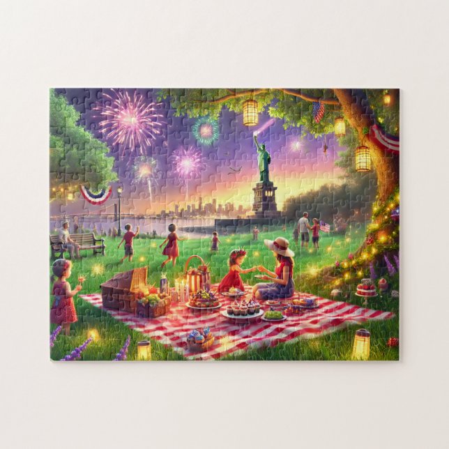 Puzzle 4th of July Family Picnic Statue of Liberty (Horizontal)