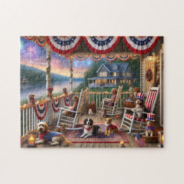 Puzzle 4th of July Porch Dogs Fireworks Summer Night 