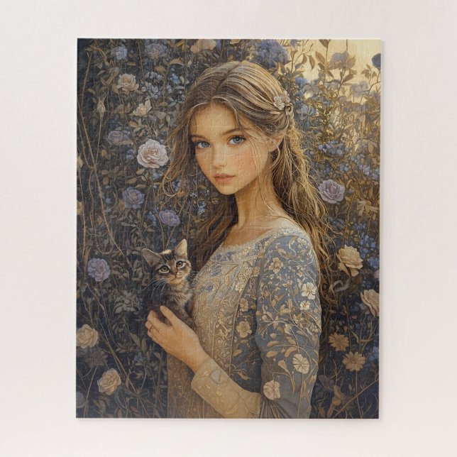  Puzzle 500 Pièces - Jeune fille et son chat (Vertical)