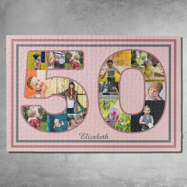 Puzzle 50.º Collage de fotos del partido de cumpleaños, p (50th birthday jigsaw puzzle with photo collage template.)