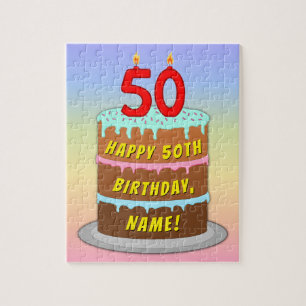Puzzle 50.º cumpleaños: Torta divertida y velas + nombre 