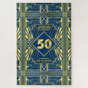 Puzzle 50 cumpleaños Art Deco Gold Blue Great Gatsby