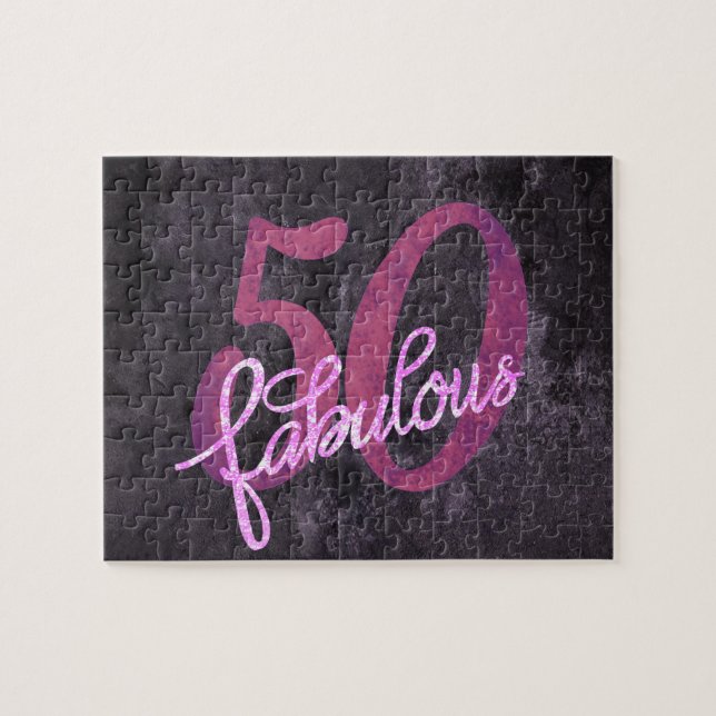 Puzzle 50 y fabuloso | Fiesta de tonos rosa y morado (Horizontal)