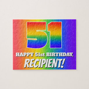 Puzzle 51º cumpleaños — Patrón arcoiris multicolor "51"