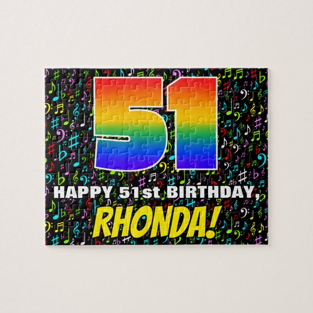 Puzzle 51º cumpleaños — Símbolos de música divertida y co (Horizontal)