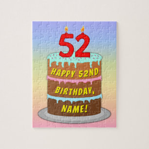 Puzzle 52.º cumpleaños: Torta divertida y velas + nombre