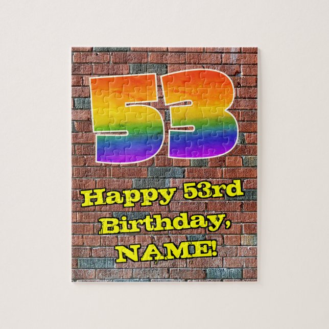 Puzzle 53rd Birthday: Fun Graffiti-Inspired Rainbow 53 (Vertical)