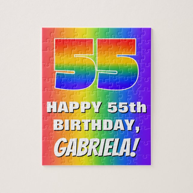 Puzzle 55º cumpleaños: Colorido, divertido patrón arcoiri (Vertical)
