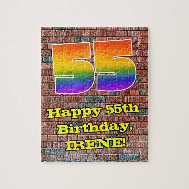 Puzzle 55th Birthday: Fun Graffiti-Inspired Rainbow 55 (Vertical)