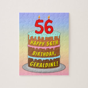 Puzzle 56.º cumpleaños: pastel de diversión y velas + nom