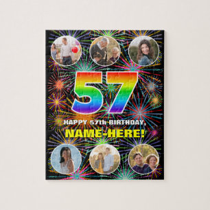 Puzzle 57º cumpleaños: Arcoiris divertido #, nombre perso