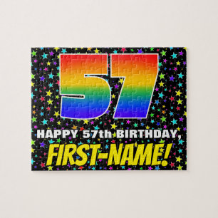 Puzzle 57.º cumpleaños — Patrón de estadio divertido y co