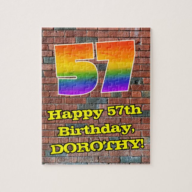 Puzzle 57th Birthday: Fun Graffiti-Inspired Rainbow 57 (Vertical)