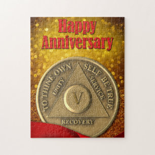 Puzzle 5 años Aniversario Feliz Purpurina de Monedas