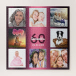Puzzle 60 años 60 foto colage mujer púrpura<br><div class="desc">Un regalo para el cumpleaños número 60 de una mujer, celebrando su vida con un collage de ocho de tus fotos. Plantillas para un nombre, edad 60 y fecha. Fecha de nacimiento o fecha del aniversario. Letras de color morado oscuro y blanco. Color de fondo de gradiente morado giratorio y...</div>