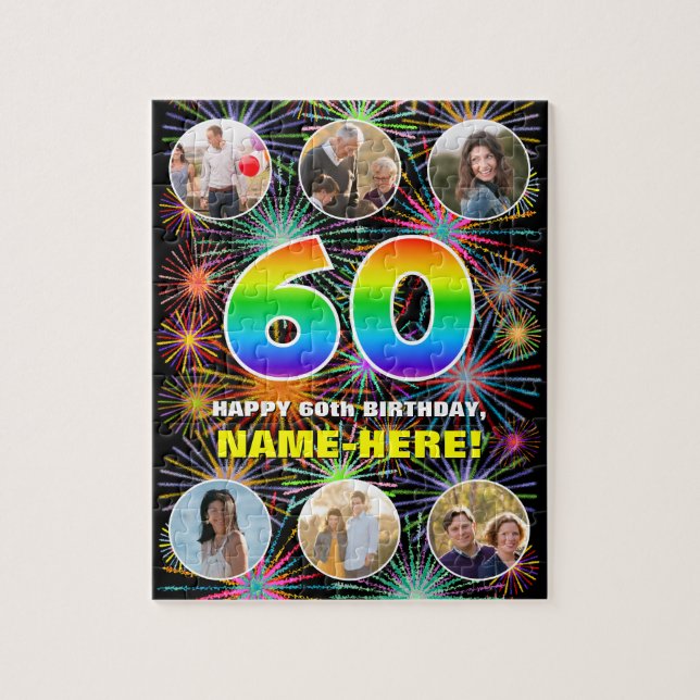 Puzzle 60° cumpleaños: Arcoiris divertido #, nombre perso (Vertical)