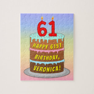Puzzle 61 Aniversario: Torta y velas divertidas + nombre 