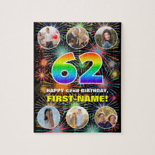 Puzzle 62º cumpleaños: Arcoiris divertido #, nombre perso