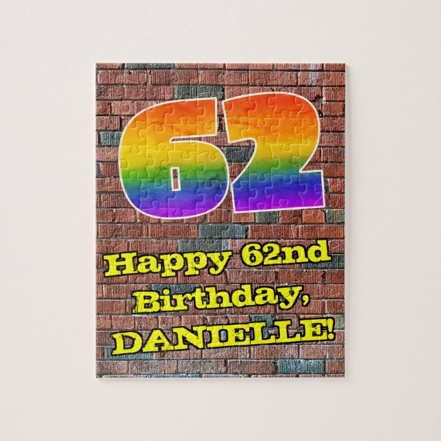 Puzzle 62nd Birthday: Fun Graffiti-Inspired Rainbow 62 (Vertical)