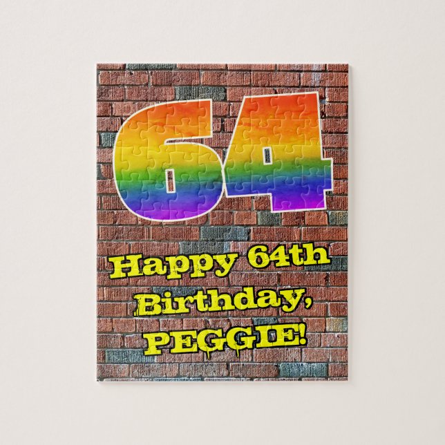 Puzzle 64° cumpleaños: Arcoiris 64 inspirado en graffitis (Vertical)